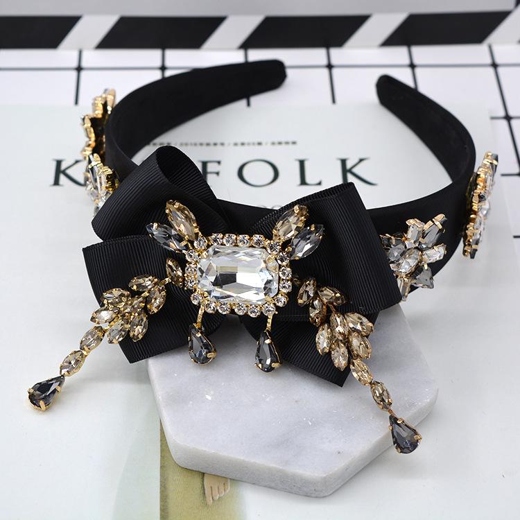 

Hair Clips & Barrettes Luxury Crystal Baroque Headband Black Ribbon Bowknot Flower Crown Tiaras Bridal Wedding Accessories Diadem Girls Head, Golden;silver