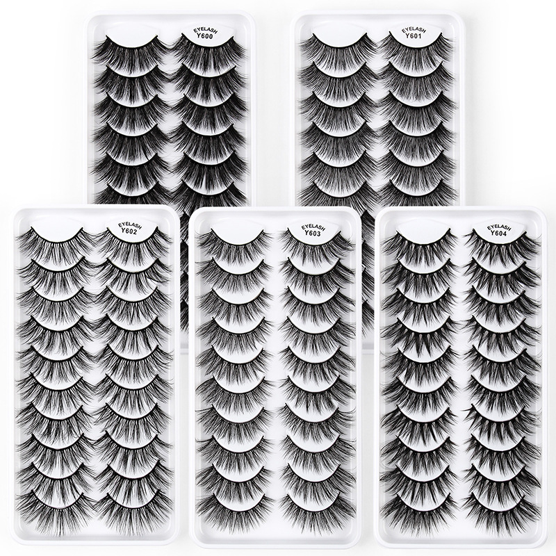 Thick Curly Crisscross 10 Pairs Mink Fake Eyelashes Set Soft & Vivid Natural Long Hand Made Reusable Multilayer 3D False Lashes Extensions Eyes M-image-744853782