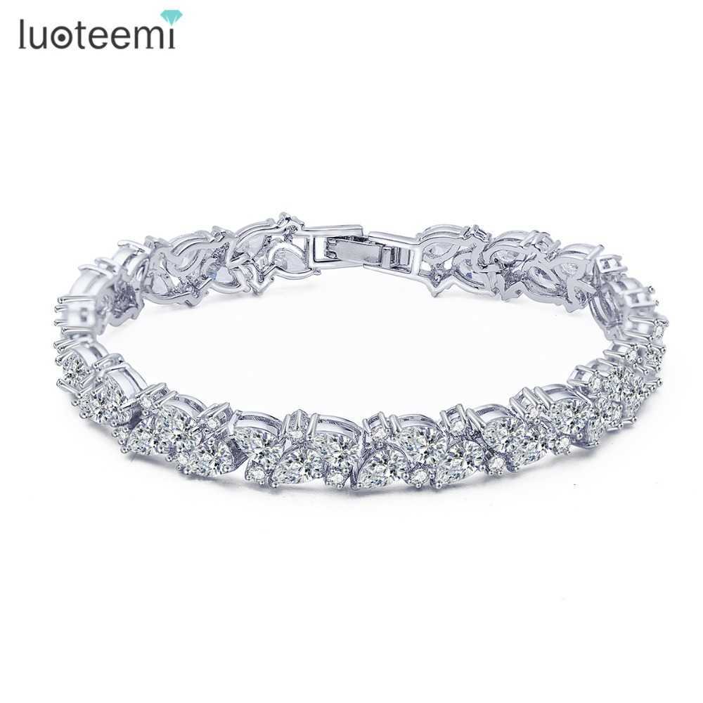 

Luoteemi New Luxury Lateast Beautiful Design European & American Style Pear Shape Sparking Cubic Zircon Bracelets for Women Q0720