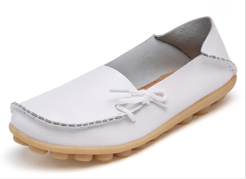 

Spring and autumn new casual single shoes soft sole mother shoes cowhide peas shoes large size 35-42, White