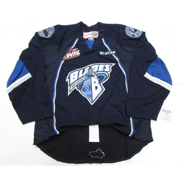 

001Custom Men Youth women Vintage Custom WHL Saskatoon Blades 2009-Pres Road Premier Hockey Jersey Size S-5XL or custom any name or number, Blue women s-xl