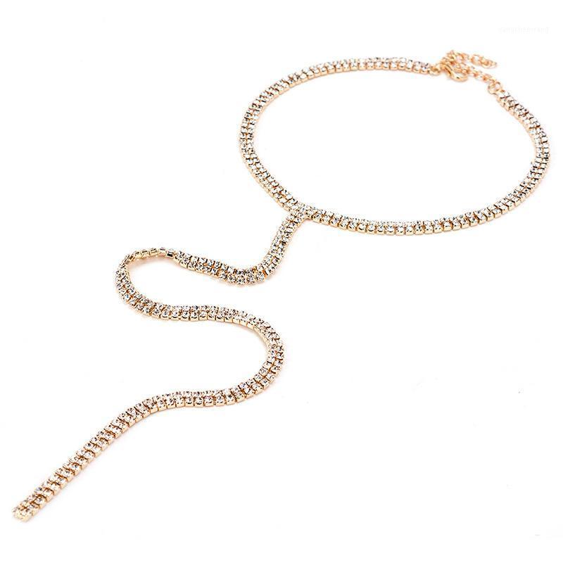 

Rainbery 2021 Bride Wedding Crystal Necklace Women Cubic Zirconia Choker Gold Color Torques Body Long Chain Jewelry Chains