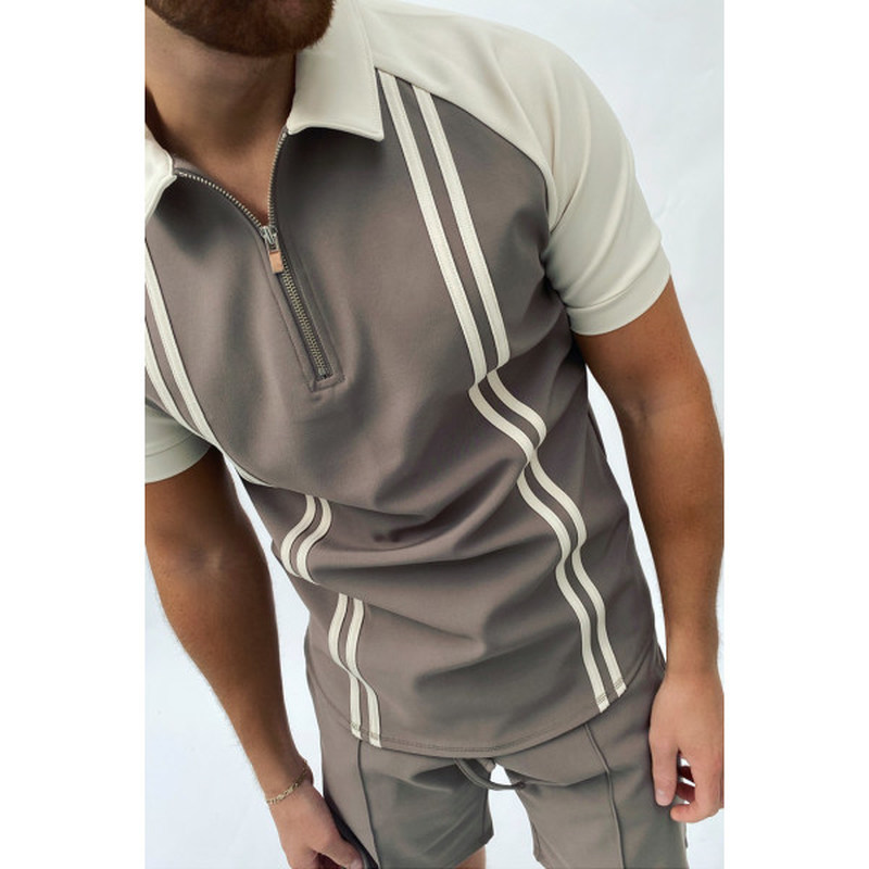 

quaint pattern men' zipper polo shirt high quality comfortable breathable fashionable cool daily travel work party, Brown