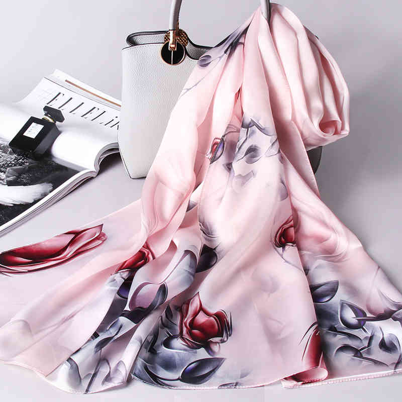 

100% Scarves Women 2021 Hangzhou Real Scarf Wraps Gifts for Mother Printed Echarpe Long Natural Silk