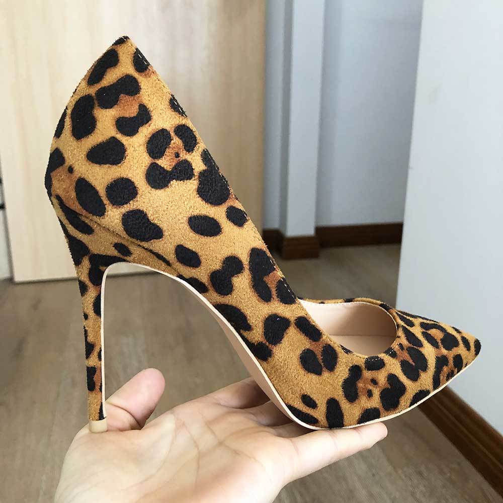 

dress shoes tikicup women leopard flock pointed toe slip on stiletto pumps 8cm 10cm 12cm ladies party high heels plus size 33, Black