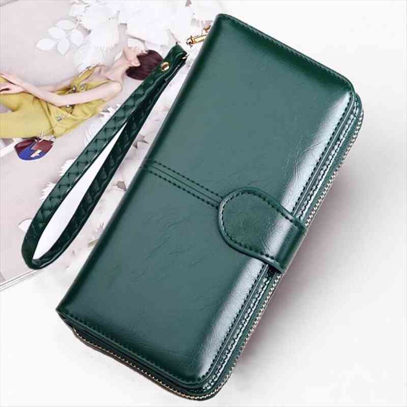 

leather women long zipper wallet purse female green clutch portomonee for money bag coin card holder, Red;black