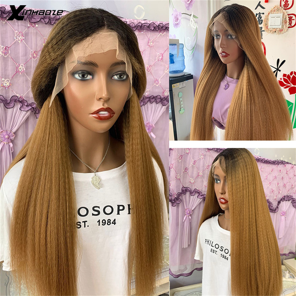 

Ombre Color Wig Human Hair Kinky Straight 13x4 Lace Front Wig 180% Remy Brazilian Remy Human Hair Wigs for Black Women, Custom
