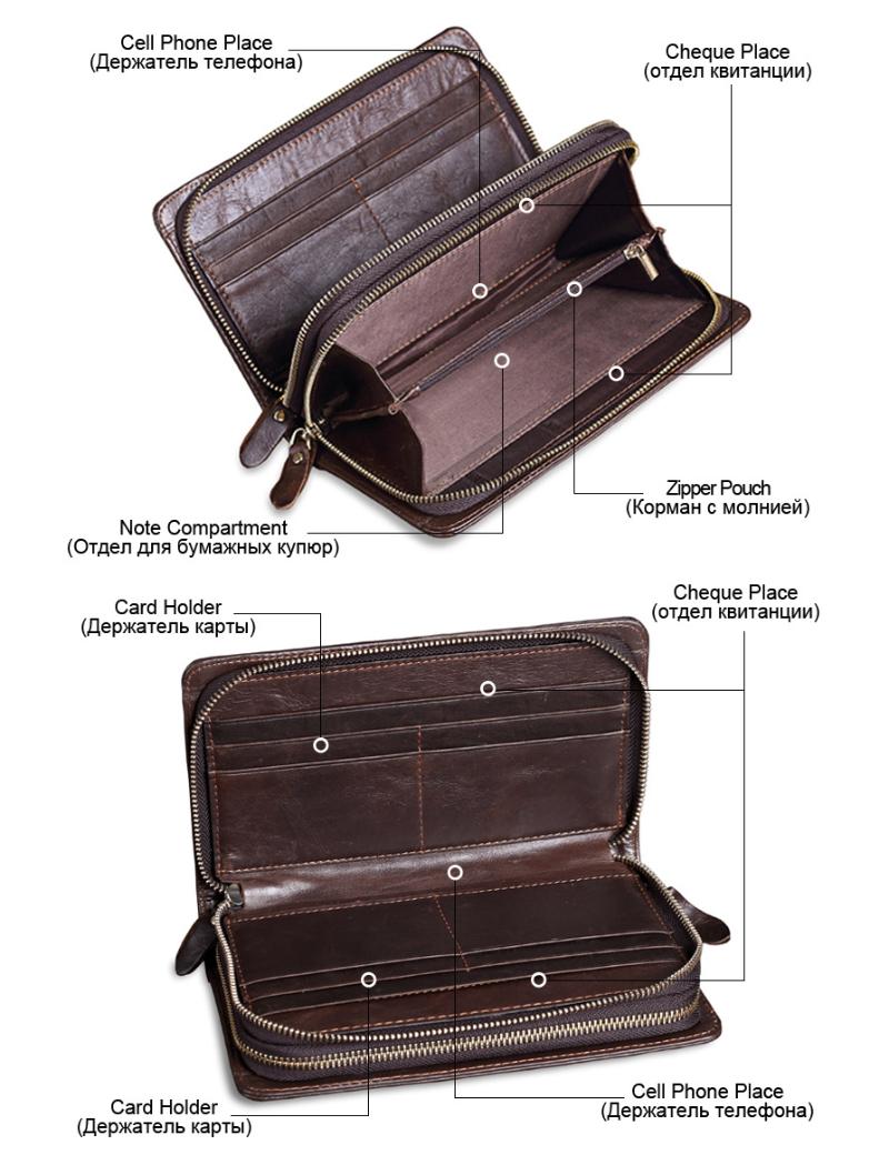 

Wallets Luxury Designer Men Clutch Genuine Leather Wallest Long Purses Large Capacity Double Zipper Wallet Phone Bag For Male, 9036-1 coffee