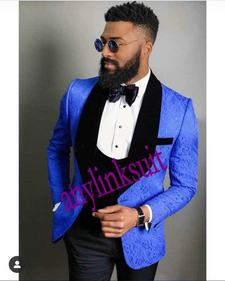 

Classic Style One Button Blue Paisley Groom Tuxedos Shawl Lapel Wedding/Prom/Dinner Groomsmen Men Suits Blazer (Jacket+Pants+Vest+Tie) W1468, Same as image