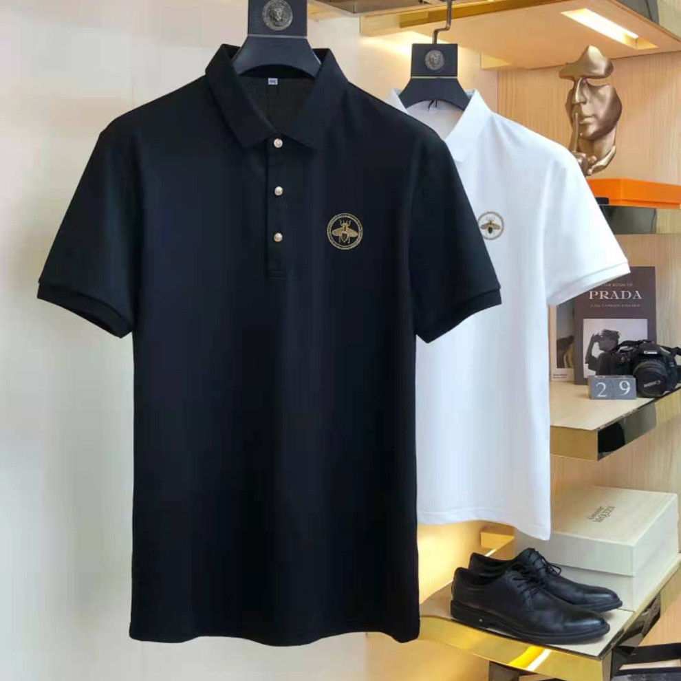 High quality summer men&#039;s T-shirt and Polo shirt fashion lapel geometric pattern mercerized cotton top M-3XL-image-708816253