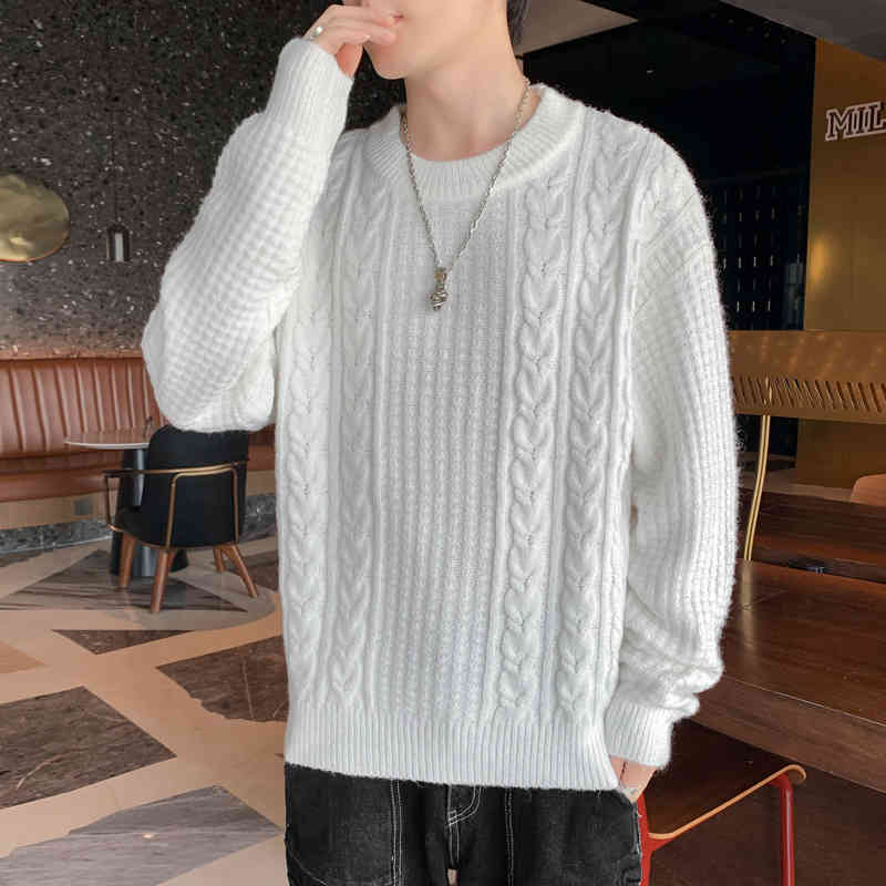 

Long sved men's Korean version autumn round neck casual Pullover Sweater youth fashion white brand sweater