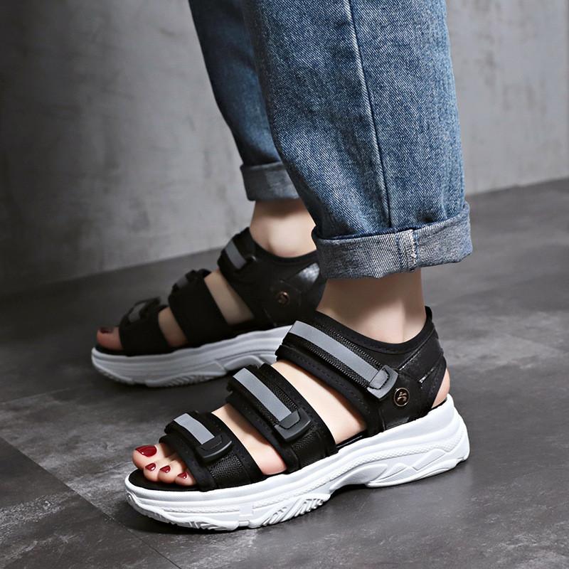 

Summer Sandals Women Shoes Flat Heels Hook Loop For Super Cool Female Casual Platform, Black