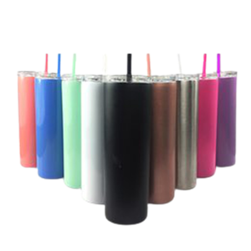 

20oz Skinny Tumbler 304 Stainless Steel Stemless Insulated Coffee Mugs Vacuum Beer Cup Double Wall Wine Tumblers With Lid Colored Straws A03, Customize
