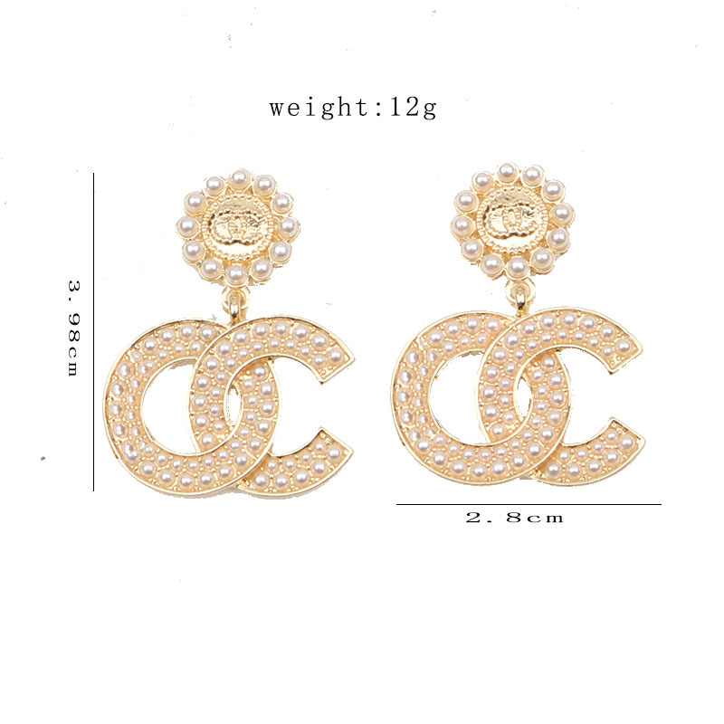 

Ladies 18K Gold Plated Luxury Brand Designers Big Letters Stud Earrings Classic Geometric Women 925 Silver Crystal Rhinestone Pearl Earring Wedding Party Jewerlry