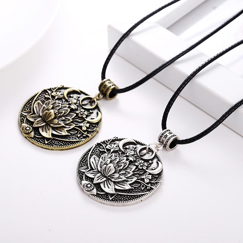 

Pendant Necklaces 1pc Lotus Eyes Moon Prettiest Women Mandala Flower Necklace Phase Meditation Yoga Jewelry, Silver