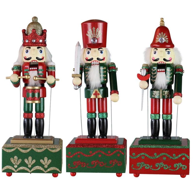 

Decorative Objects & Figurines 32cm Wooden Nutcracker Doll Puppet Music Box For Home Christmas Decoration Ornaments Gifts