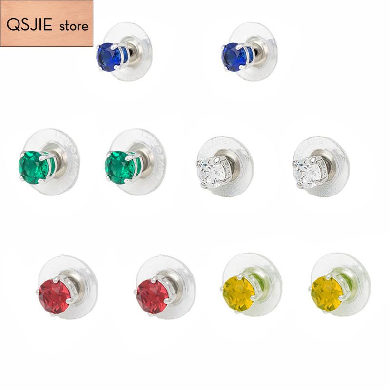 

Stud QSJIE High Quality SWA Classic Simple Polychrome Round Crystal Women's Earrings Charming Fashion Jewelry, Golden;silver