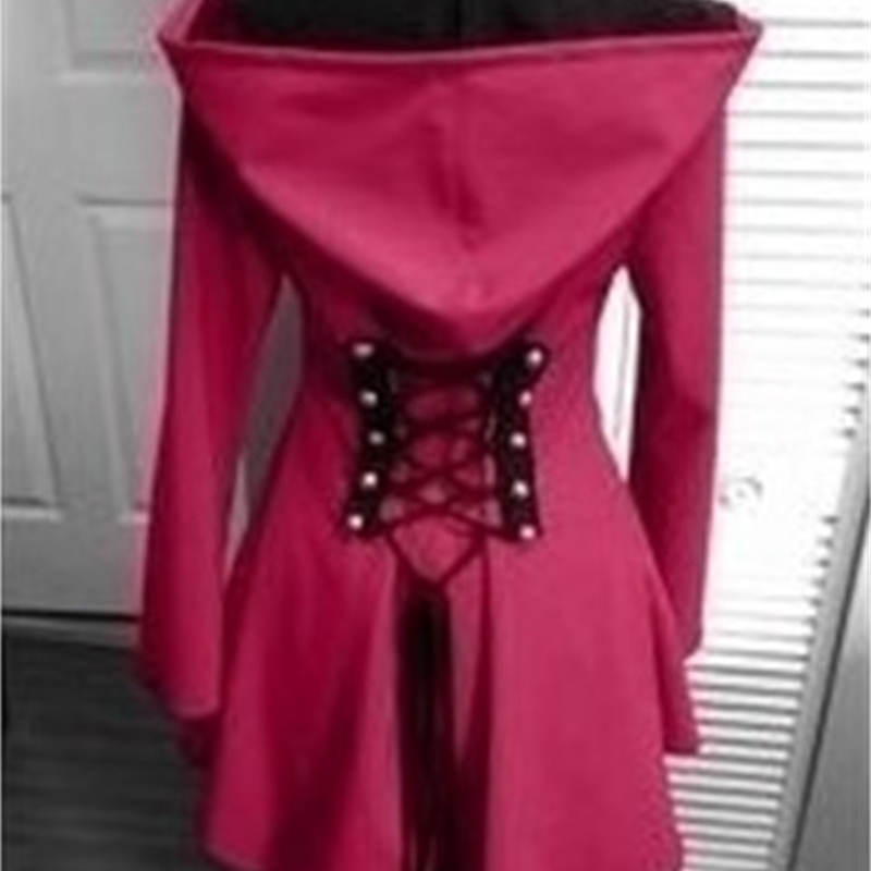 

Autumn winter new wear British leisure slim fit double breasted hooded women' coat medium and long fashion, Red