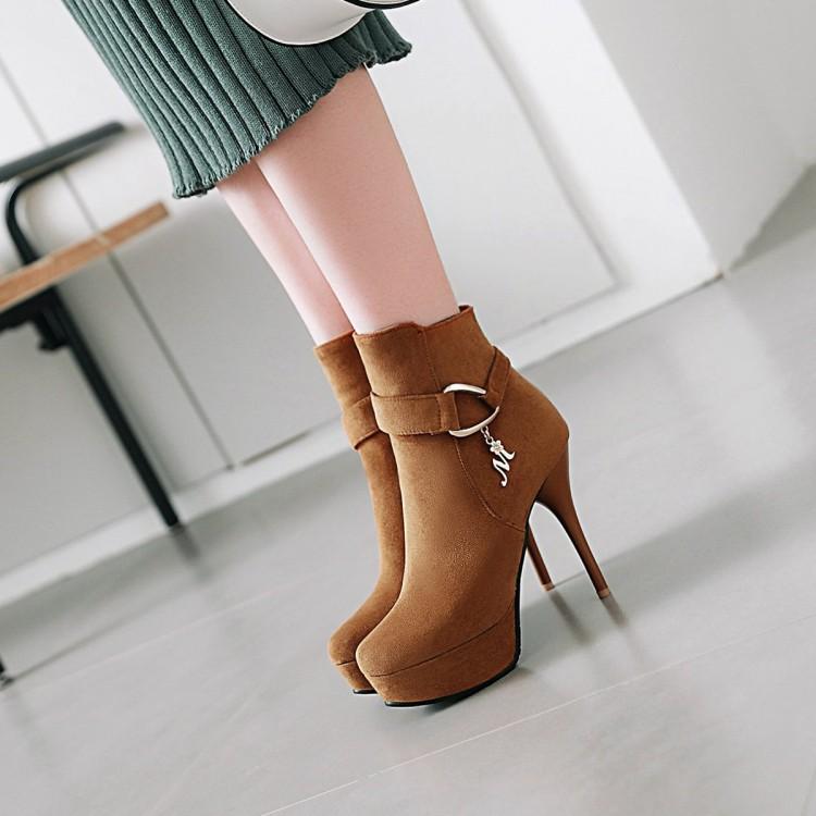 

Boots Oversized -17 Women Shoes Ankle For Ladies Woman Winter Round Head Side Zipper Heel, Beige