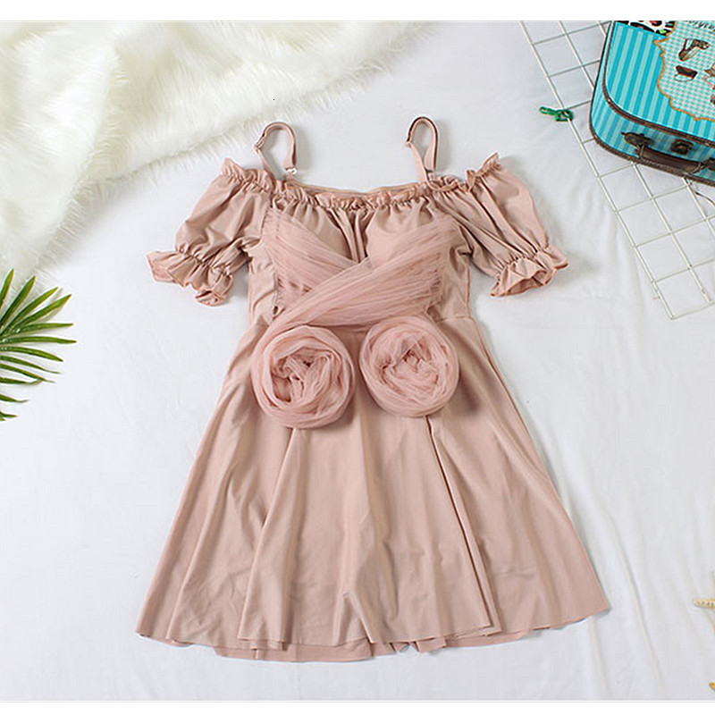 swimwear swimsuit ins style girl&#039;s one-piece skirt conservative cover belly show thin, gather super fairy fan spring-image-677486208