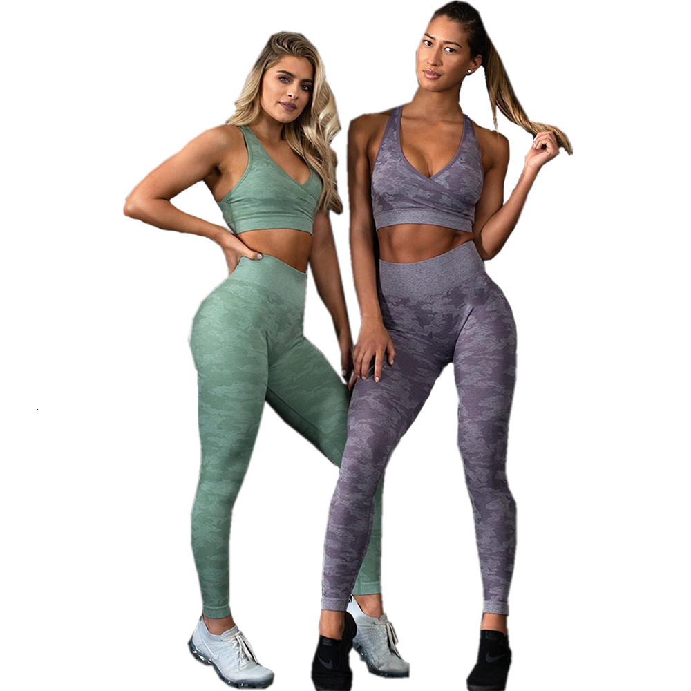 

Women's Tracksuits Camo Fitness Suit Women Push Up Sportswear Woman Gym Clothing Camouflage Workout Sport Kit Wear Set Yoga Costum, Green