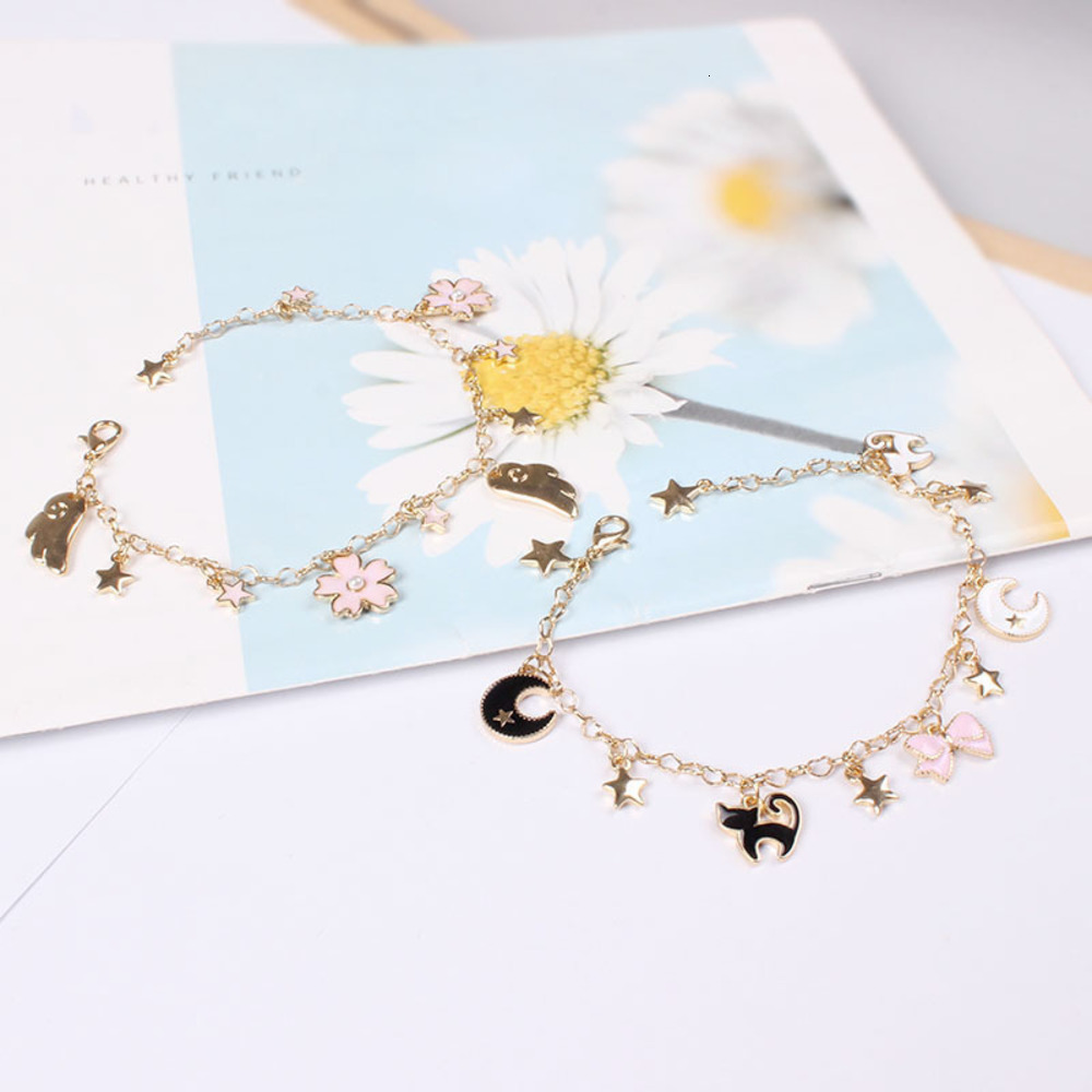 

bracelet SanSummer jewelry stall magic card girl star moon cat flower bracelet 722ii, Golden;silver