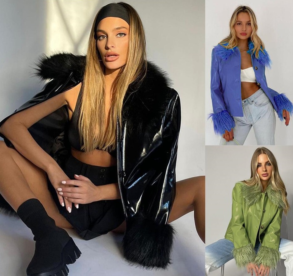 Winter Coats Womens Faux Leather Sheepskin Coat Female Fur Jacket Aviator Jackets Casaco Outerwear Wool streetwear Punk Style Windbreaker top Thick