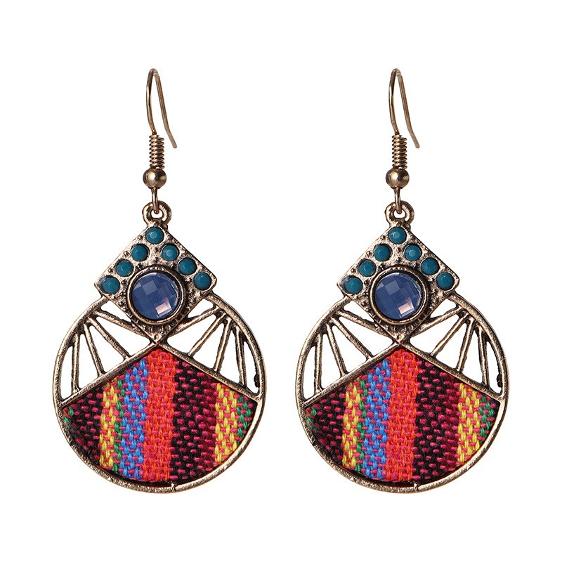 

Cloth Fabric Colorful Dangle Earrings For Women Bohemian Ethnic Round Hollow Metal Inlay Rice Bead Earrings Female Indian Jewelry