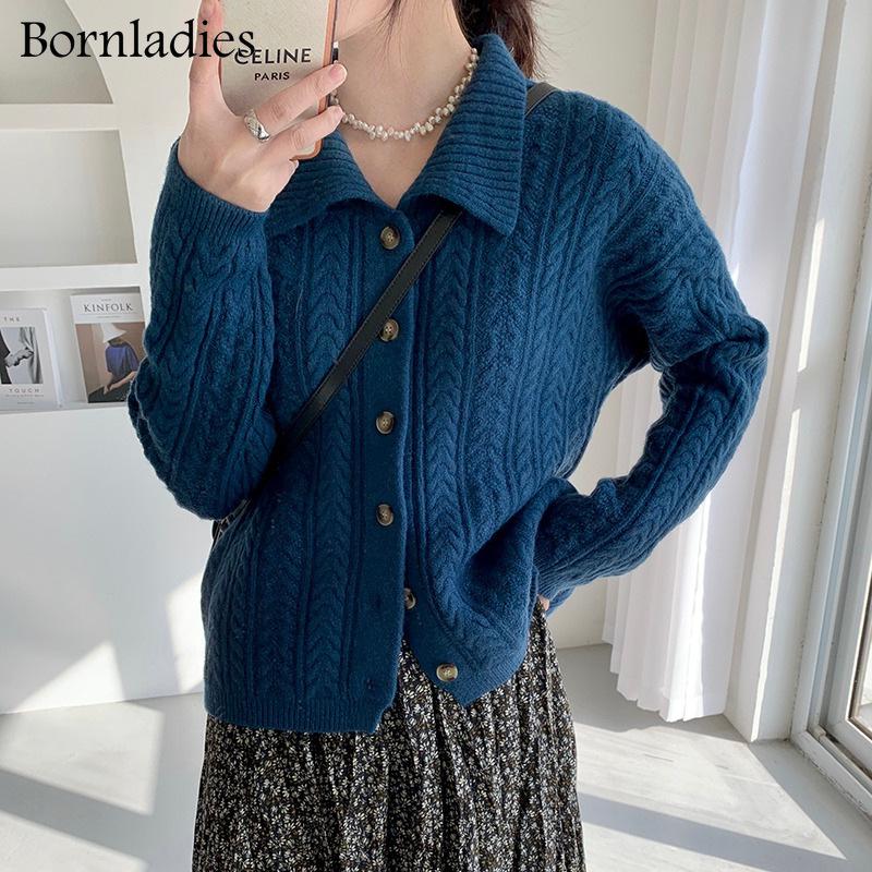 

Women's Knits & Tees Bornladies 2022 Autumn Winter Sweaters Single Breasted Cardigans Oversize Korean Elegant Wild Lady Knitwears Tops, White