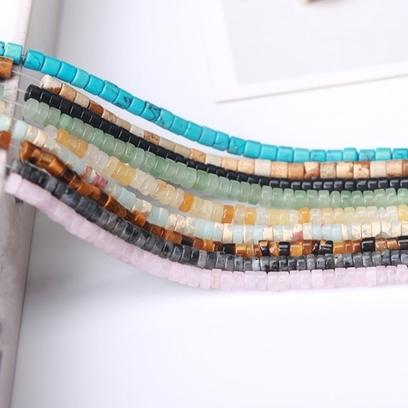 

Natural Stone Heishi Rondelle Spacer Loose Beads For Jewelry Making Strand 15" Green Aventurine Tiger Eye Jades Jaspers