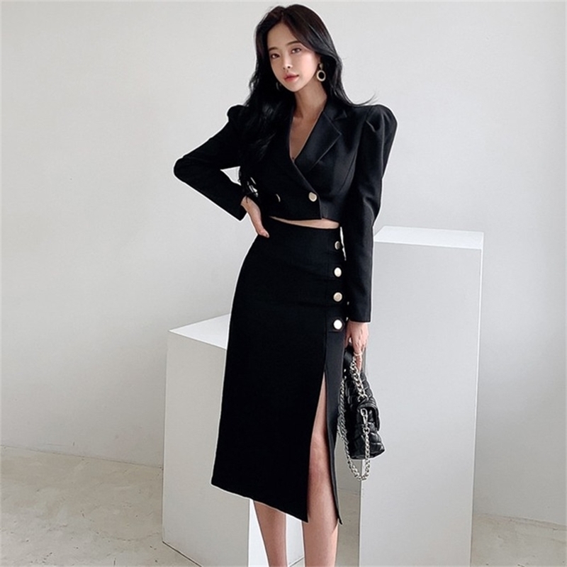

Korean Summer Two Piece Set Women Crop Top + HIgh Waist Bodycon Skirt Suits Female Casual Outfits 210603, Picture color