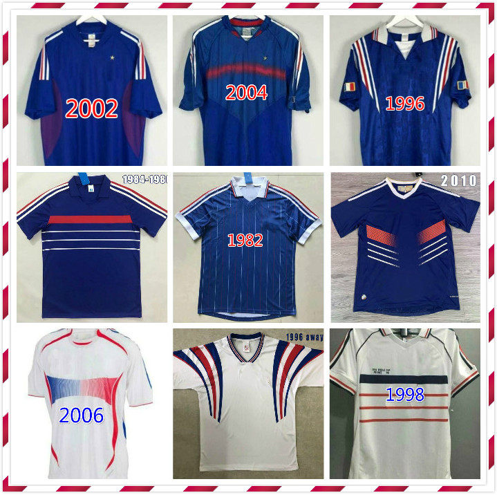 

1982 1984 1998 2000 2002 2010 retro ZIDANE HENRY soccer jerseys 1996 2004 2006 DJORKAEFF TREZEGUET DESCHAMPS team home vintage classic old football shirt, 2000 home