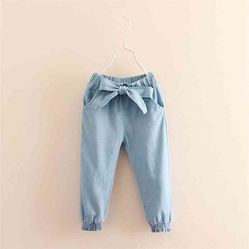 

Baby Girl Jeans Casual Spring Autumn 2 3-8 9 10 11 12 Years Teenage Children Elastic Bow Lantern Denim Jeans For Girls Kids 210701, Blue