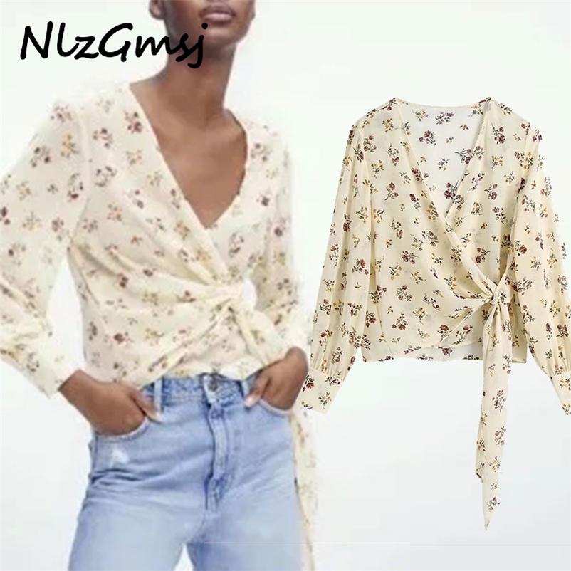 

Blouse Women Spring Summer V Neck Flower Print Long Sleeve Shirt Chic Casual Loose Oversize 03 210628, As picture