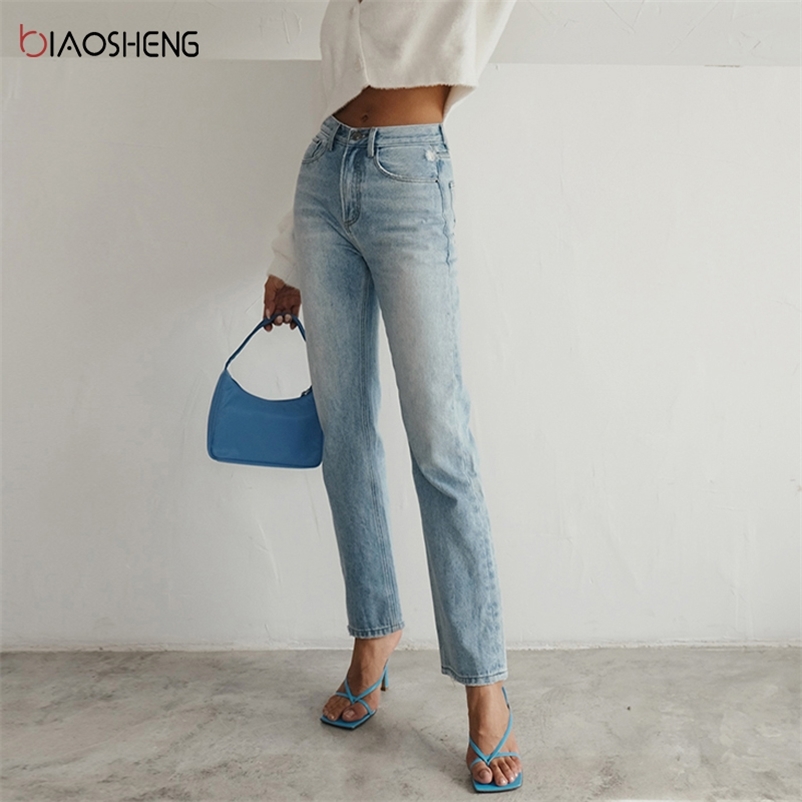 

High Waist Jean Fashion Harajuku Denim Pants Mom Trousers 100% Cotton Streetwear Vintage Straight Jean Femme 210629, Black