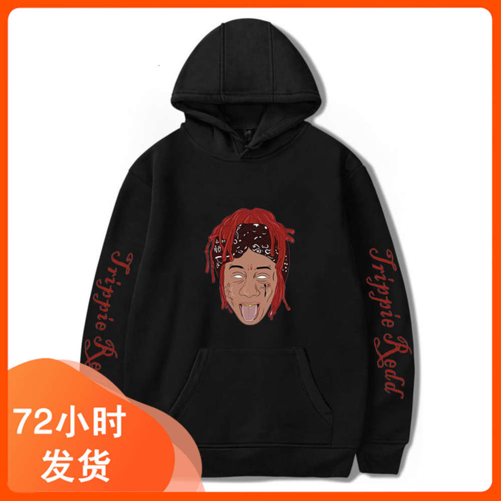 

Trippie Redd peripheral 2D printing loose spring and autumn Hooded Sweater, Black