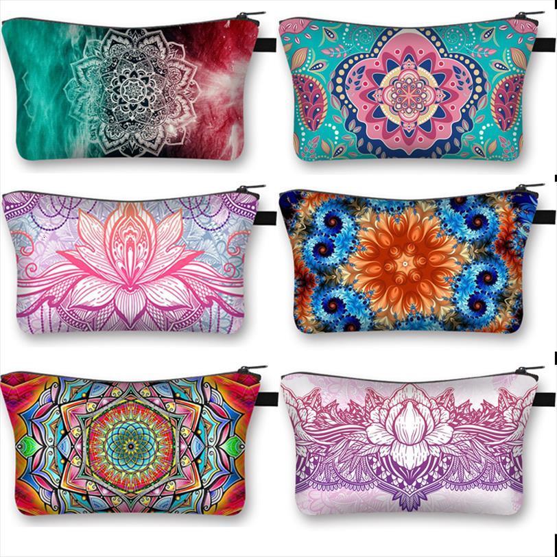 

mandala datura flower printing cosmetic bag women make up travel mini dressing bags