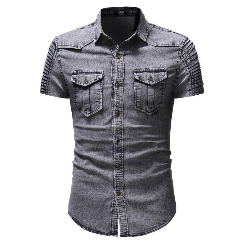 

Men's Casual Shirts Brand Clothing 2021 Men Denim Shirt Mens Long Sleeve Soft Cotton Slim Male Elastic Jeans Cowboy, Blue