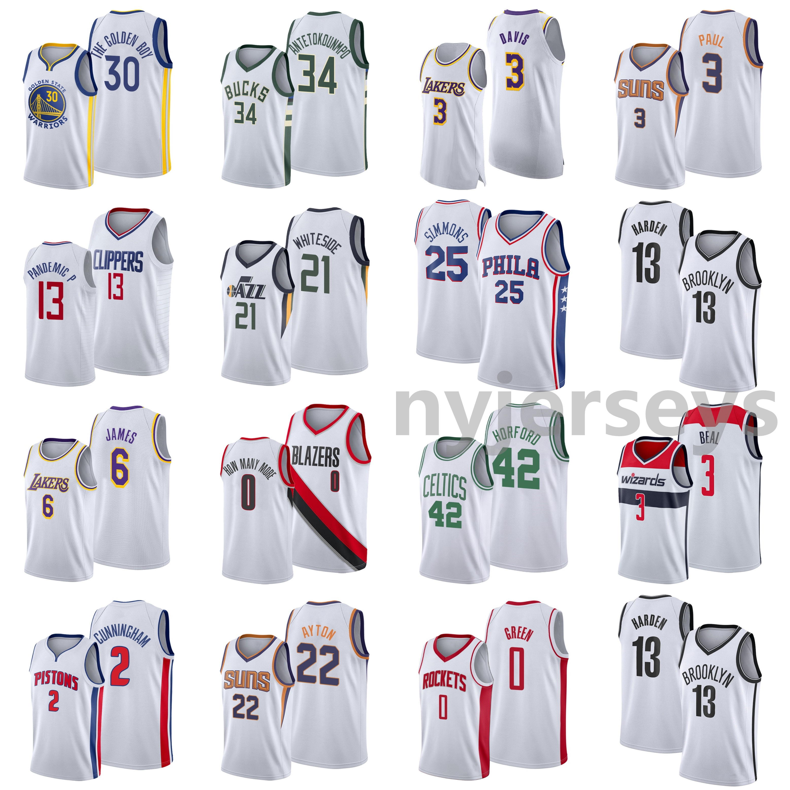 

2021 Basketball Jerseys Antetokounmpo Jersey Curry James Cunningham Harden Beal Booker Green Butler Embiid Young Dragic Whiteside Durant Leo, Black;red