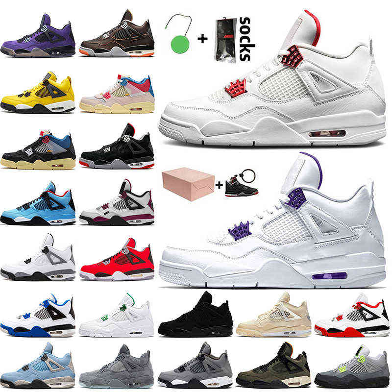 

Jumpman 4 4s Basketball Shoes With Box Metallic Court Purple Retro Fire Red White Off Sail Travis University Blue Mens Trainers Womens