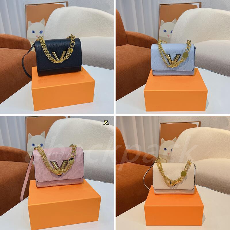 

Twist Denim MM Bucket mini double chain bags letter Bag women designers bag luxurys Clutch lady Shoulder Handbags Metallic seductively feminine Leather strapping, Color 1