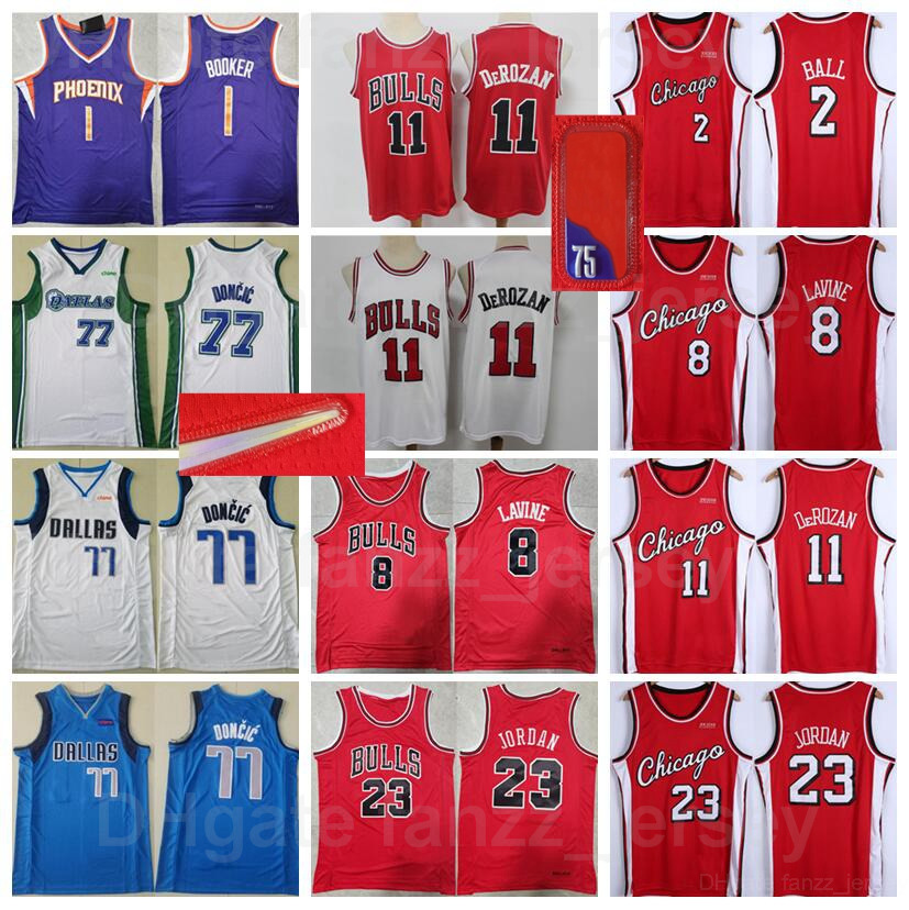 

Devin Booker 1 75th Anniversary Diamond Basketball Luka Doncic Jersey 77 DeMar DeRozan 11 Zach LaVine 8 Lonzo Ball 2 Michael 23 Color Red Wh, Black;red