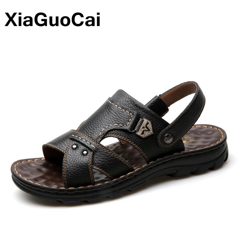 

Sandals Est Summer Men Genuine Leather Message Slippers High Quality Breathable Flat Man Shoes Outdoor Beach Mules 2021, Black
