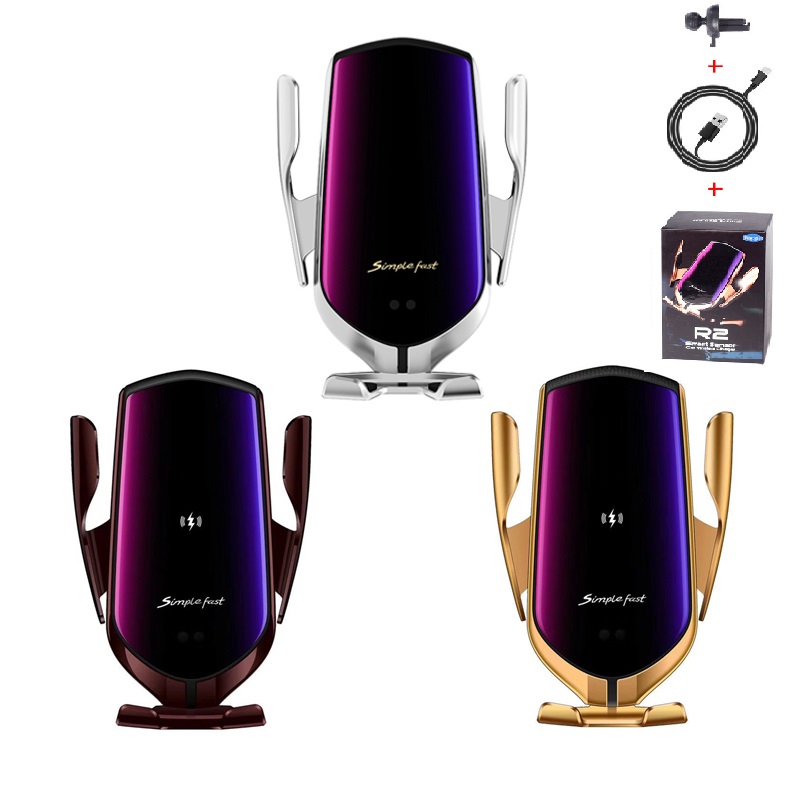 

R2 Wireless Car Charger 10W Fast Charging Mount Air Vent Gravity Phone Holder Compatible for iphone samsung LG All Qi Devices, Silver