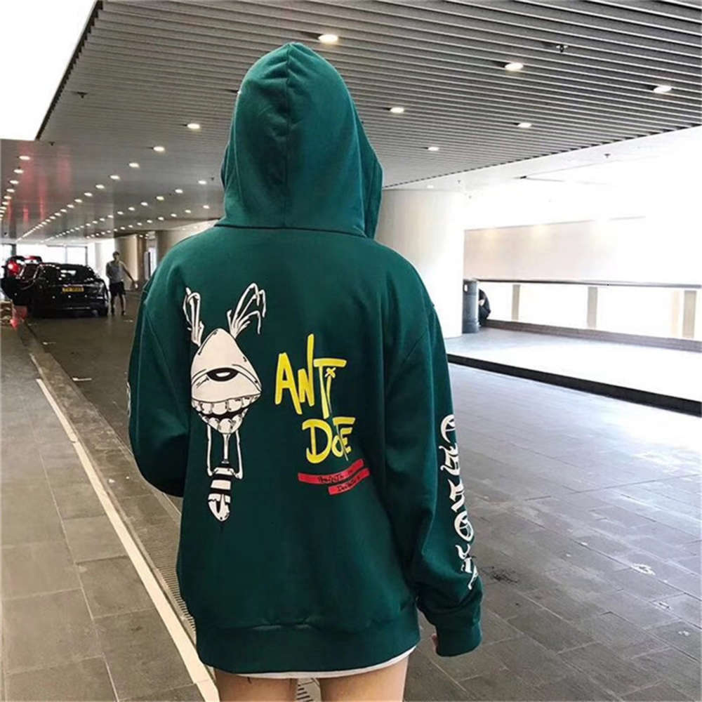 

brand chrome Chao hearts croxin green cartoon Sanskrit Hooded Sweater men's and women's zipper coat, Black
