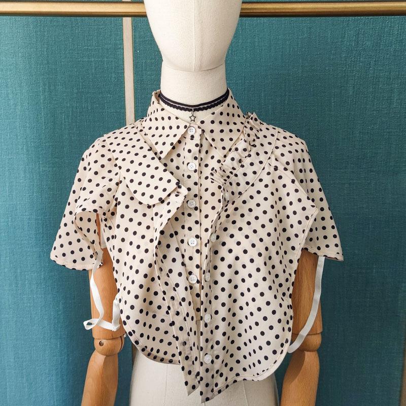 

Bow Ties Womens Polka Dots Shirt Fake Collar For Sweater Blouse Ladies False Collars Woman Embroidered Lapel Detachable, Black;gray