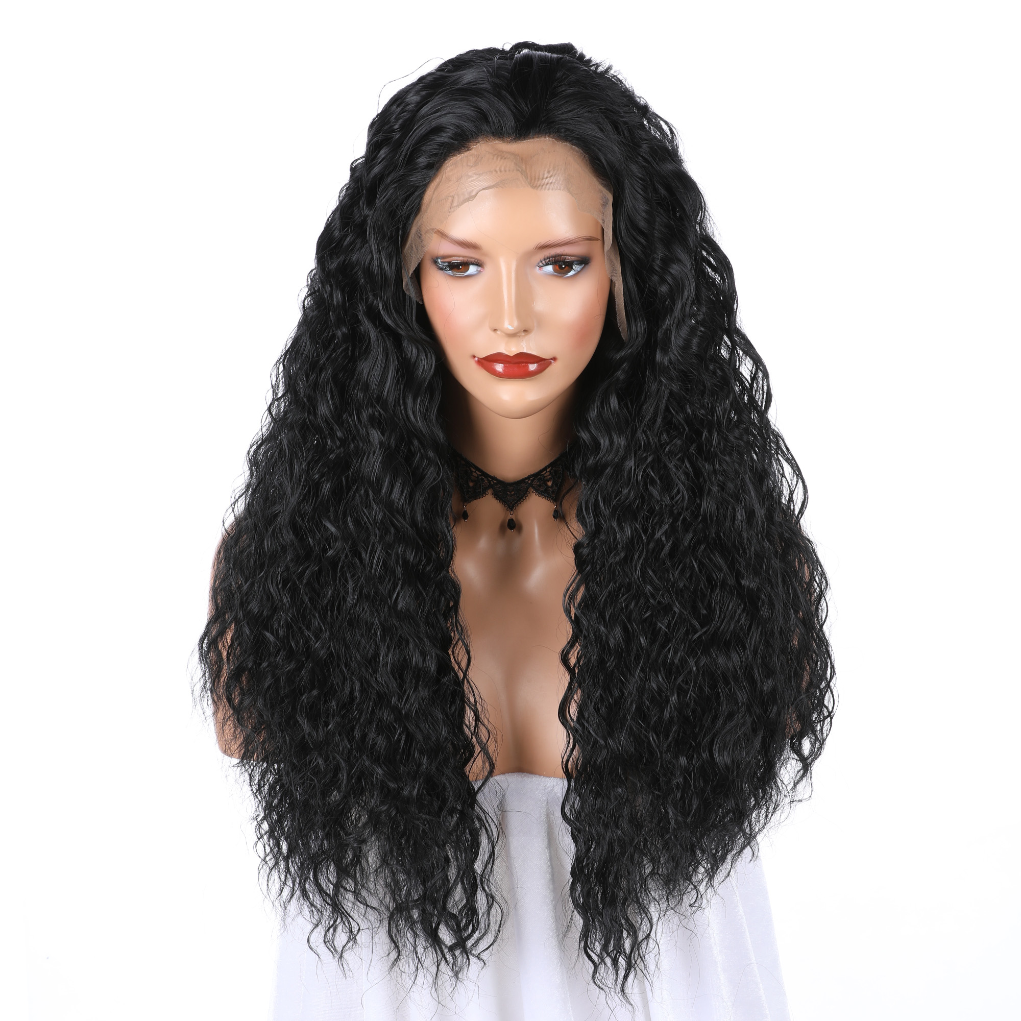 Costume Accessories Long Kinky Curly Hair Synthetic Lace Front Wig for Black Women Lace Front Wig Glueless Heat Resistant Middle Natural Hai-image-749168170