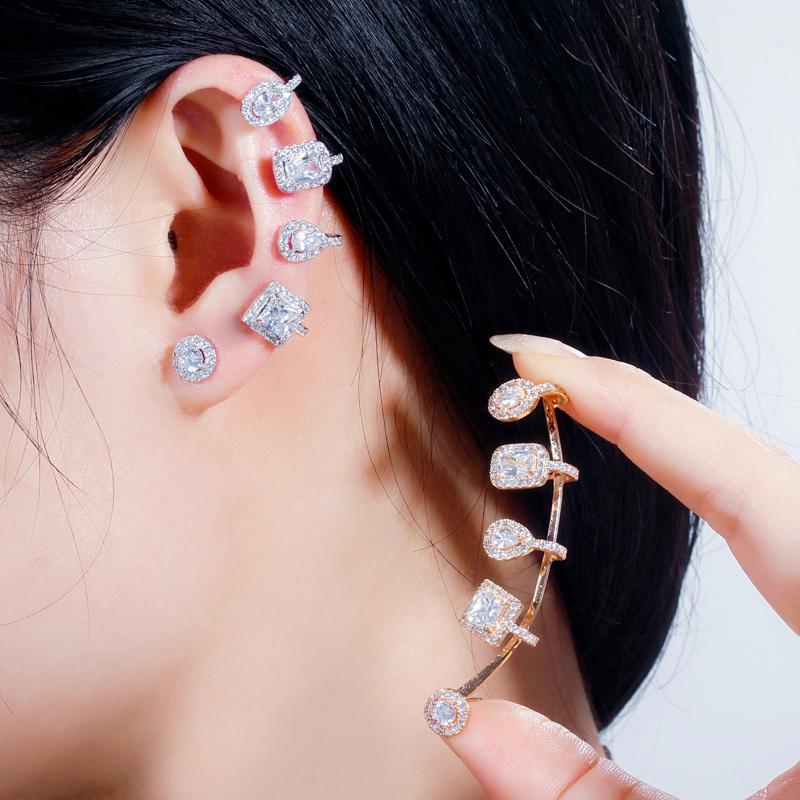 

Stud ThreeGraces Unique Wedding Party Bride Jewelry Sparkling Clean Cubic Zirconia Aesthetic Big Long Asymmetric Earrings ER447, Golden;silver
