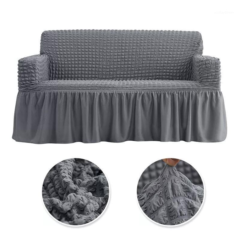 

Chair Covers 1/2/3/4 Seater Plain Stripe Pattern Sofa Cover Seersucker Skirt For Living Room Elastic Couch Slipcover