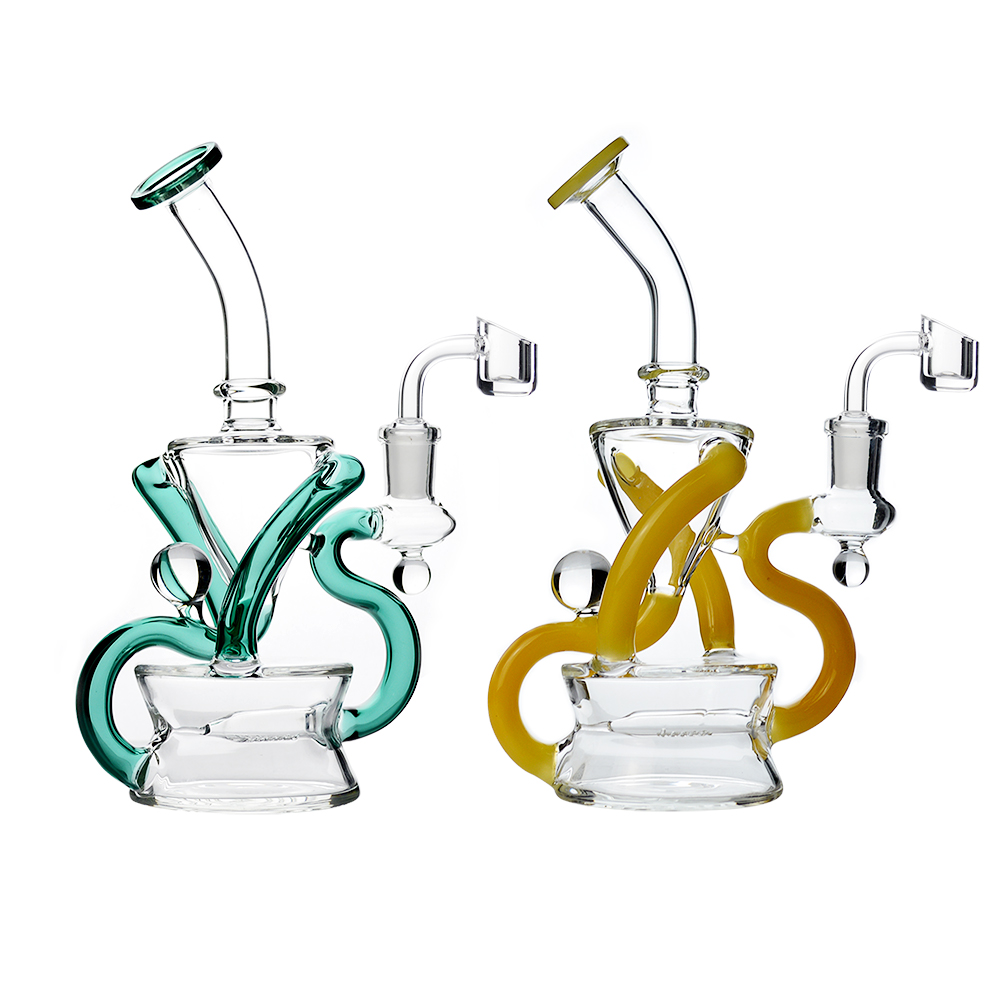 

8.5 Inch Tall Glass Dab Oil Rig Hookah Klein Recycler Inline Perc Borosilicate Bong Water Pipes Smoking With 4mm Quartz Banger And Bowl
